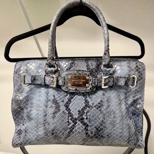 Michael Kors blue, gray & silver Hamilton satchel